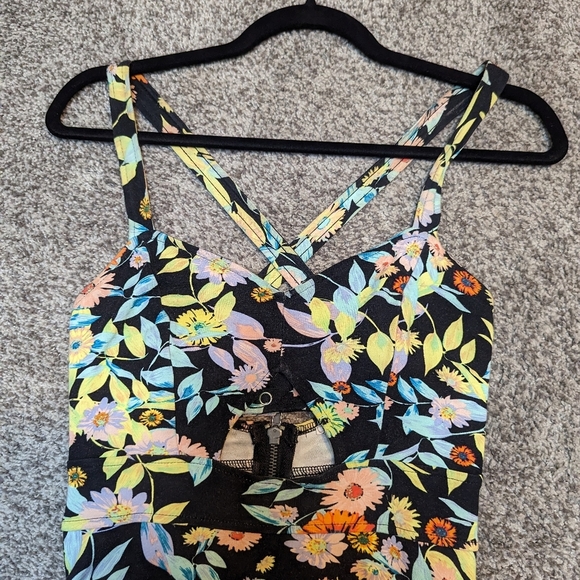 Volcom Mini Skater Dress Floral Large Stretch Fit Flare Cut Out - Picture 5 of 6